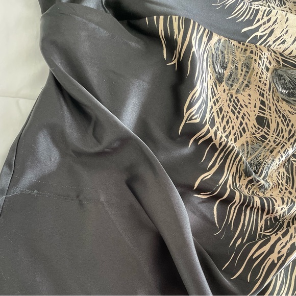 One Shoulder Black and Gold Satin Dress Feather Detail Sz 14 - Picture 8 of 9